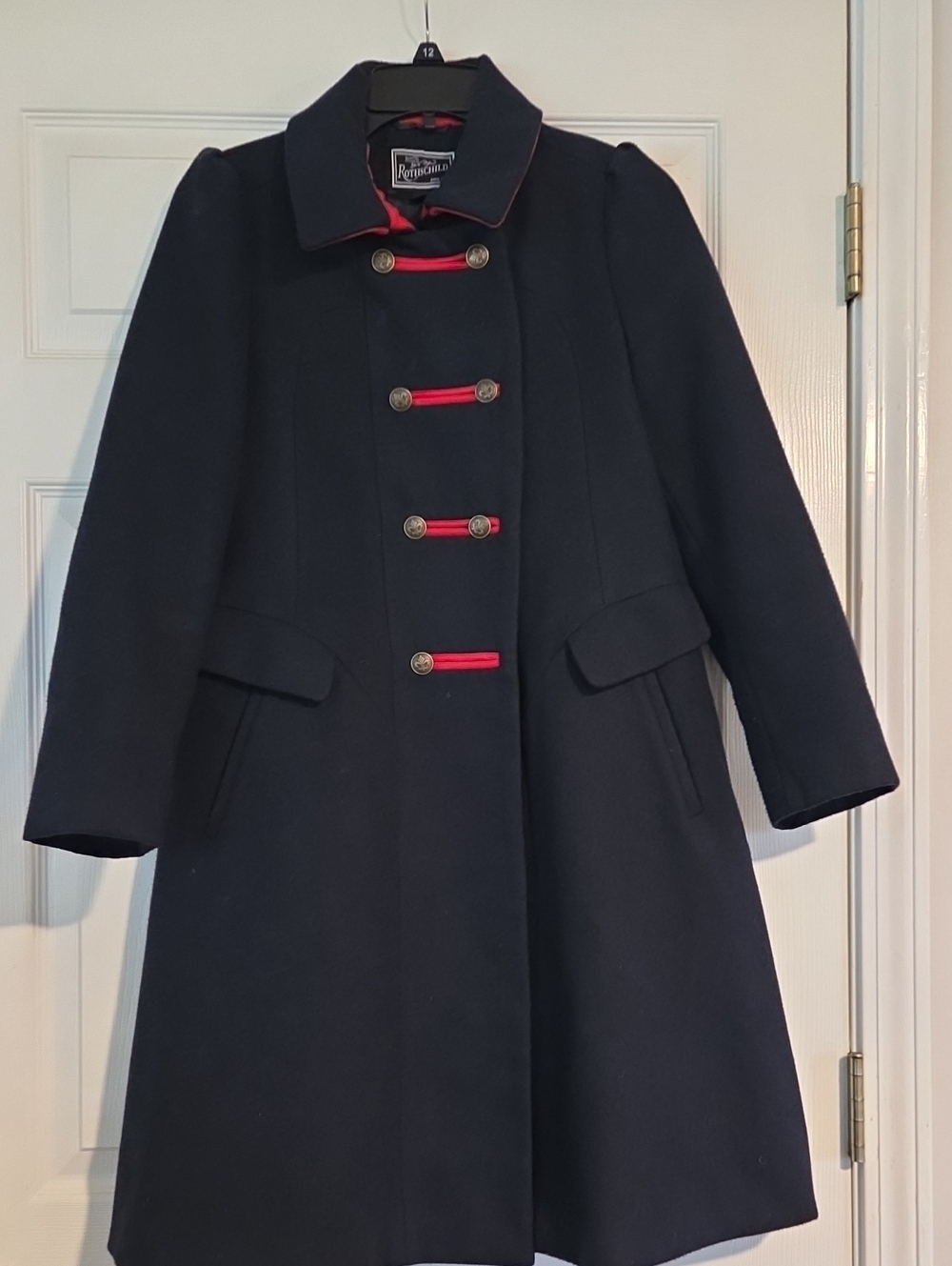 Rothschild Navy Wool Pea Coat with Red Trim